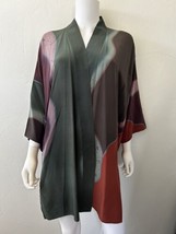 Vintage Silk Kimono Japanese Mia Kodani Green Purple Red One Size - £50.12 GBP