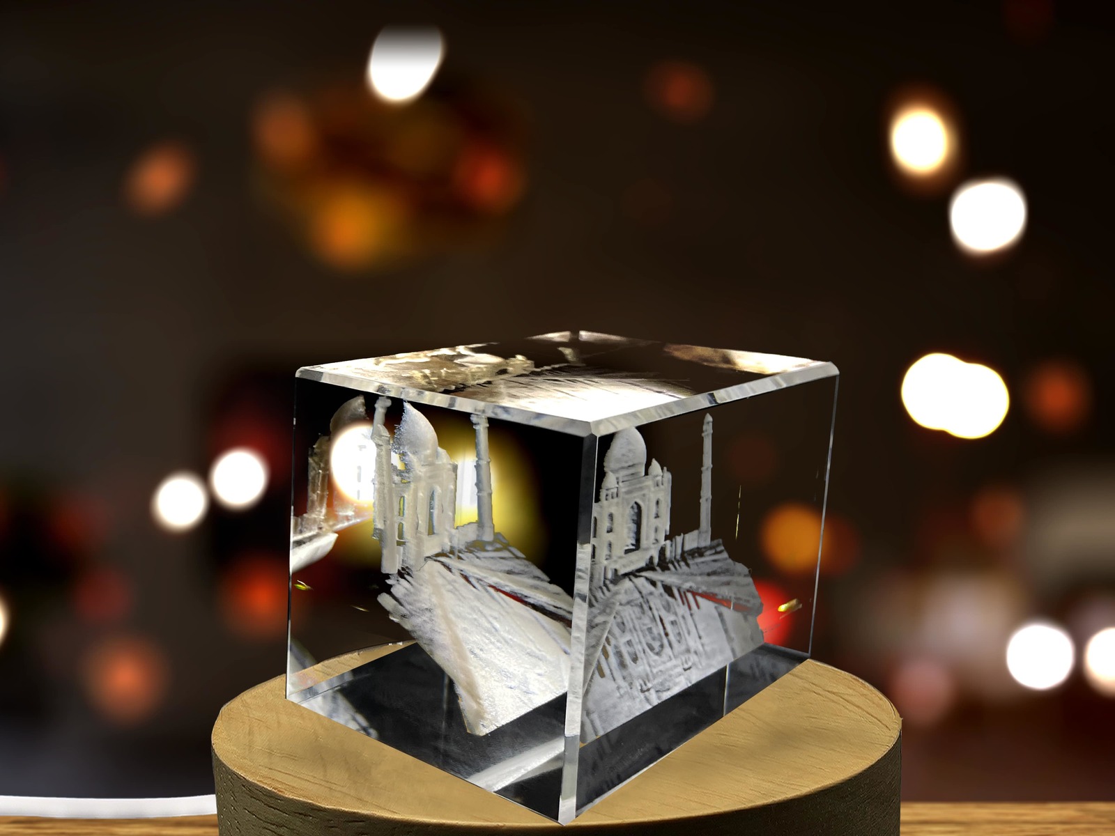 LED Base included | Taj Mahal 3D Engraved Crystal Keepsake Souvenir