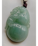 Icy Ice Green Natural Burma Jadeite Jade Gourd &amp; Beast Pendant # 59.50 c... - £671.56 GBP