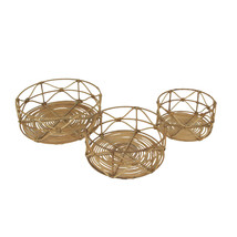 Set of 3 Metal and Rattan Nesting Round Basket Trays - £45.64 GBP