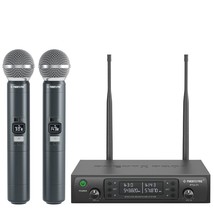 Wireless Microphone System Dual Wireless Mics,W/ 2 Handheld Dynamic Microphones, - £188.40 GBP