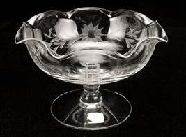 Clear Glass Compote, Etched Pattern, Monogrammed &quot;R&quot;, Sickles Glass, SKL-13 - £11.74 GBP