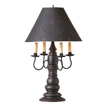 Large Country Table Lamp &amp; Punched Tin Shade - Textured Black Distressed Finish - £397.02 GBP