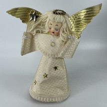 VTG Angel Christmas Tree Topper Ornament Figurine Cloth Paper 7.5in Sleeping MCM - £27.37 GBP