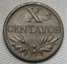 1944 Portugal 10 Centavos NCH UNC Brown Coin AE572 - £34.39 GBP