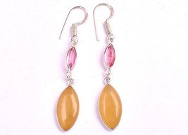 925 Argent Sterling Fait Main Jaune Gemme Onyx Or/Rose Plaqué Boucles - £21.47 GBP+