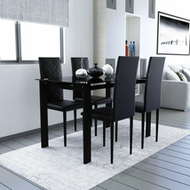 Modern Tempered Glass Black Dining Table Chair Set Simple Rectangular Table Set - £348.74 GBP