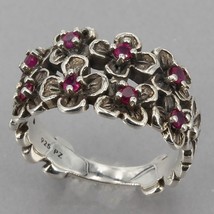 Or Paz Israel Oxidized Sterling Silver Ruby Multi Flower Ring Sz 8.25  - £31.59 GBP