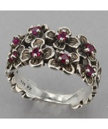 Or Paz Israel Oxidized Sterling Silver Ruby Multi Flower Ring Sz 8.25  - £31.44 GBP