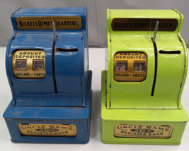 Vintage Uncle Sam’s 3 Coin Register Banks Green and Blue Lot (Read Description) - £44.04 GBP