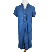 J Jill Shirt Dress XS Blue Chambray Denim Button Down Short Sleeve V-Neck Tencel - £23.57 GBP