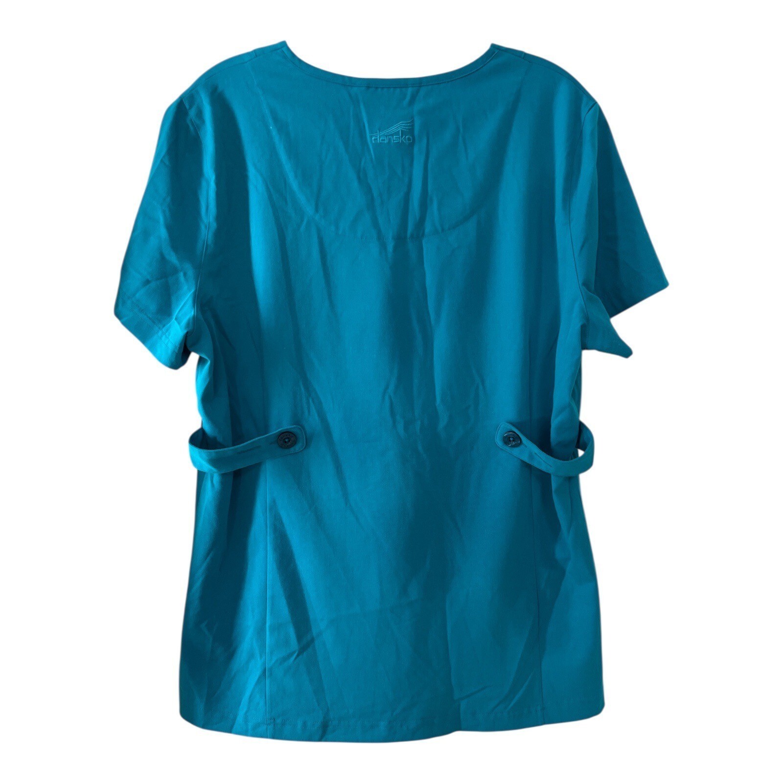 Dansko Women’s Size L Teal Scrub Top with Floral Trim Pockets Item image 3
