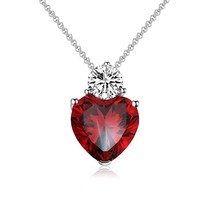 Red Garnet Heart Pendant 925 Silver Birthstone Necklace Engagement Pendent - £127.17 GBP
