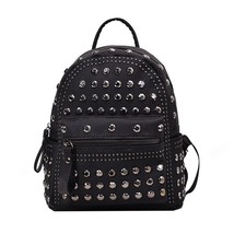 All-match Waterproof PU Leather Backpack Rivet Studded Satchel Solid Color Schoo - £117.46 GBP