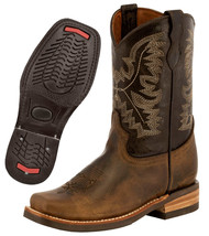Kids Unisex Western Leather Cowboy Boots Dark Brown Riding Square Botas - $54.44