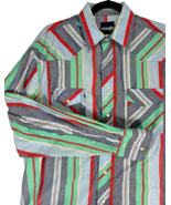 Wrangler Pearl Snap Long Sleeve Striped Cattleman&#39;s Shirt Blue/Green/Red... - $34.15