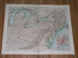 1904 Original Antique Map Great Lakes Superior Huron Michigan Ontario New York - £18.88 GBP