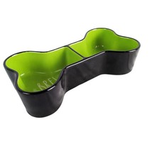 Rae Dunn Artisan Collection Brew &amp; Gruel Bone-Shaped Divided Dog Bowl Fo... - $24.19