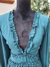 Women&#39;s Teal Polyester Boho Long Sleeve Ruffle Knee Length Dress Size Small - £24.99 GBP