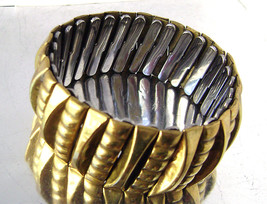Vintage Brass Wide Bracelet Mid Century Modern Metallic Adjustable Signe... - £24.03 GBP