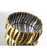 Vintage Brass Wide Bracelet Mid Century Modern Metallic Adjustable Signe... - £23.92 GBP