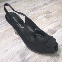 Coldwater Creek Womens Black  Suede Rose Sling Wedge Peep Toe Sandals 8.5 M NEW - £39.50 GBP