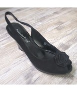 Coldwater Creek Womens Black  Suede Rose Sling Wedge Peep Toe Sandals 8.... - £39.33 GBP