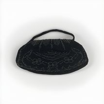 Antique Beaded Black Floral Purse Clutch  - Made In Czechoslovakia - $16.83