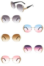 Women Rimless Round Rhinestone Oversize Sunglasses - $16.75