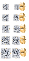1 Pair Princess  Cubic Zirconia Stud Earrings Select Size 3mm/1/8in - 8mm/5/16in - £5.49 GBP+