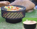 26&quot; Wood Burning Fire Pit With Steel Bbq Grill Pan And Faux Wood Lid,2-I... - £203.06 GBP