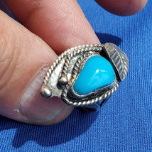 Signed Vintage tribal Zuni Robin Egg Blue Turquoise Sterling Silver native Ring - $375.25