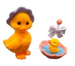 Hallmark Flocked Easter Duck and Baby Duckling Swimming in Umbrella PVC 1980s - £9.52 GBP