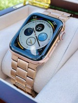 Custom 24K Rose Gold 41MM Apple Watch SERIES 7 Stainless Steel Rose Gold Link Ba - £1,062.38 GBP