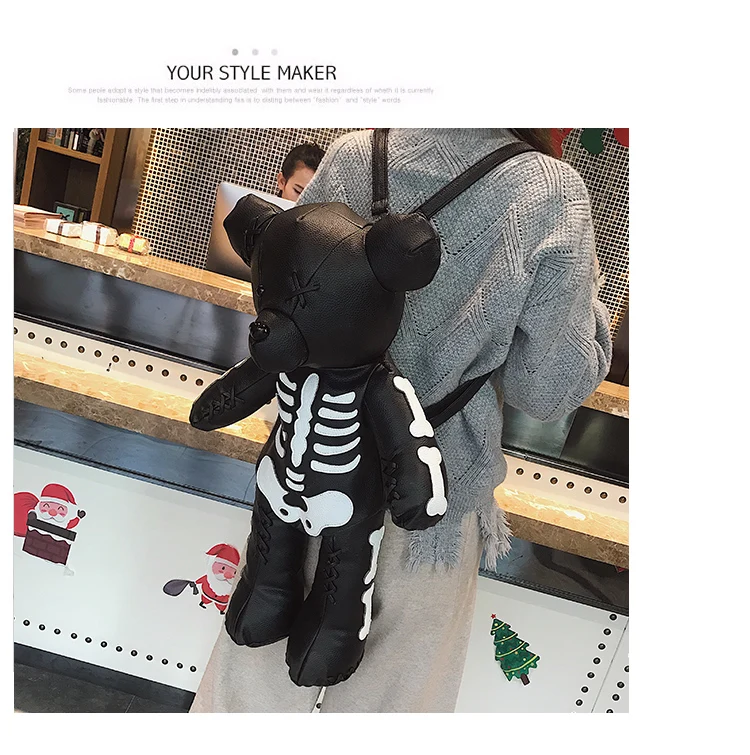 Cute Bear Backpack Women Backpack 2023 New Fashion Personality Skeleton Bear Fem - £62.93 GBP