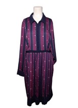 Modcloth Accordion Pleated Shirt Dress Sz L Clover Design Lined Silky Na... - $26.59