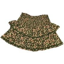 New Lost + Wander Skater Skirt Large Floral Olive Pink Crochet Trim Rayon Mini - £14.38 GBP