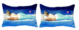 Pair of Betsy Drake Mermaid No Cord Pillows 15 Inch X 22 Inch - £61.85 GBP