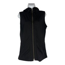 CAbi Women&#39;s Black Double Zip Sleeveless Hoodie Jacket Size Small - £18.69 GBP