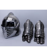 Medieval Knight&#39;s Steel Metal Helmet &amp; Gauntlets Armor Helmet &amp; Gloves A... - $260.12 CAD
