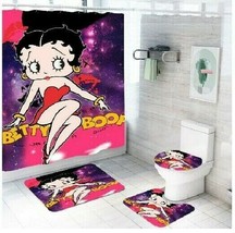 Betty Boop Pink &amp; Purple Bathroom Shower Curtain Toilet Seat Cover Rug Set - £49.02 GBP
