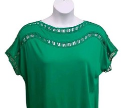 Romans Womens 14 16  Green Banded Bottom Tee Shirt Open Crochet Trim Boa... - £9.16 GBP