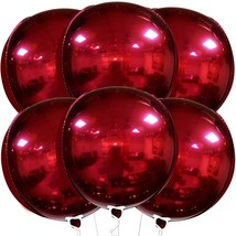Big 22 Inch Dark Red Balloons - Pack Of 6, Red Metallic Balloons | 360 Degree  - £15.81 GBP