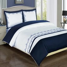 Blancho Bedding Amalia Navy Embroidered Duvet Cover Set Full-Queen Size 3PC - £80.48 GBP+