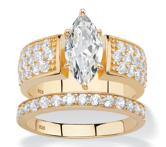 Marquise Pave Cz Gp 2 Ring Set Band Solid 14K Gold Sterling Silver 6 7 8 9 10 - £159.83 GBP