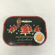 Small Walkers shortbread empty Christmas tin with red plaid Christmas trees - $19.75