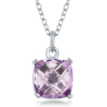 Sterling Silver &#39;June Birthstone&#39; Square Necklace - Pink Amethyst - £56.44 GBP