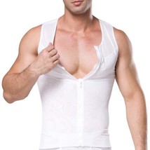 Men&#39;s Compression Vest with Zipper Slimming Tummy Control Gynecomastia White Med - £22.10 GBP