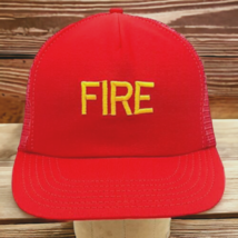 Vtg Fire Red And Gold Embroidered Snapback Trucker Hat Mesh Cap Made in USA - $7.95