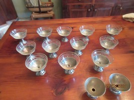 Set Of Twelve Vintage Ice CREAM/SHERBERT Pressed Glass And Aluminum Dishes - £48.73 GBP